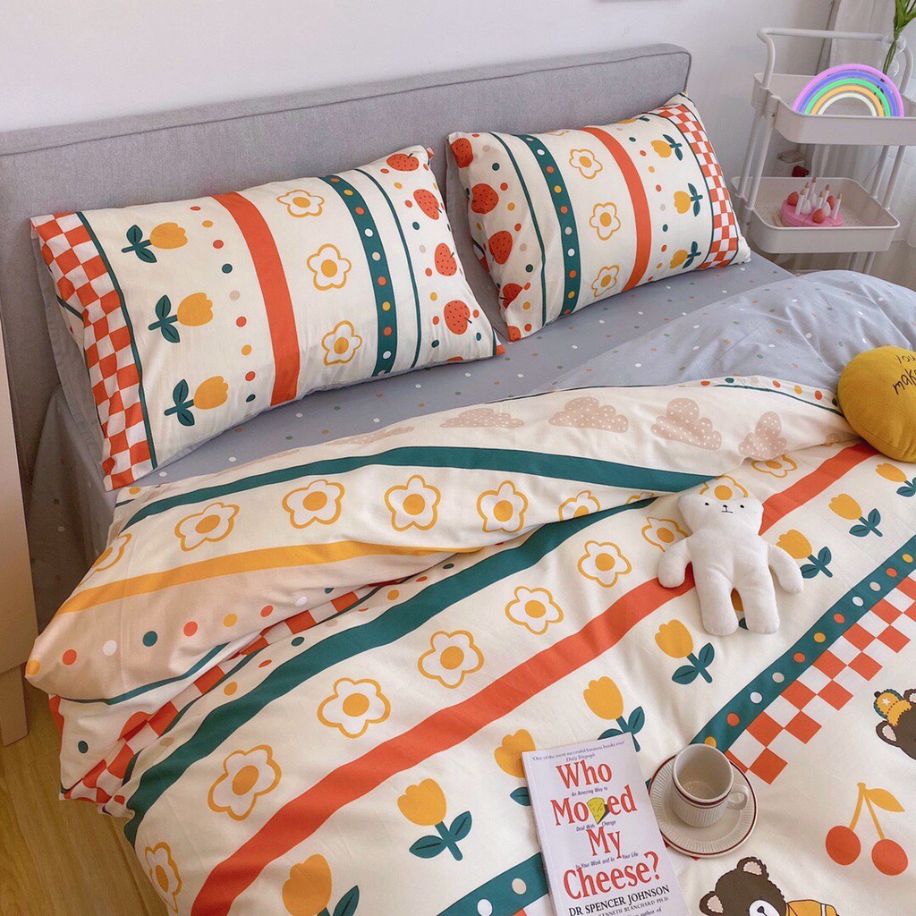 Bộ chăn ga cotton living 100% cotton- mẫu gấu thổ cẩm