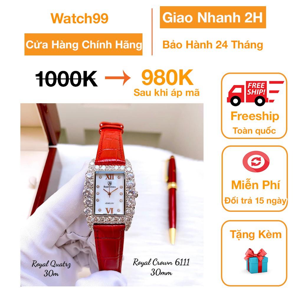 Đồng Hồ Nữ Chính Hãng Dây Da Royal Crown 6111 Chống Nước Chống Xước