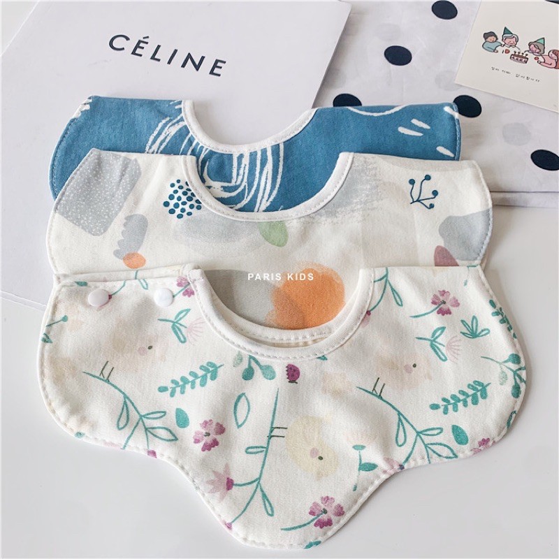 Yếm tròn xoay 360 độ chống thấm nước 100% cotton cho bé