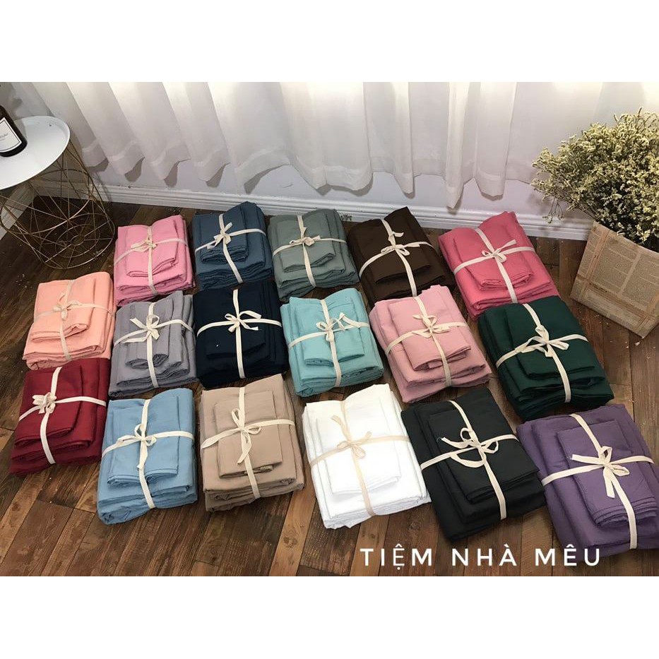 Set Chăn Ga Gối 5 Món Cotton Đũi Xuất Nhật Màu Nâu Đậm Cao Cấp