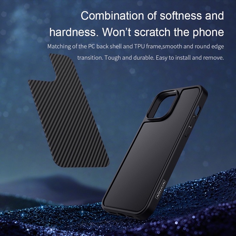 Ốp lưng Nillkin Vân Carbon cho iPhone 13, 13 Pro, 13 Pro Max, 12, 12 Pro, 12 Pro Max viền dẻo chống sốc -Full box