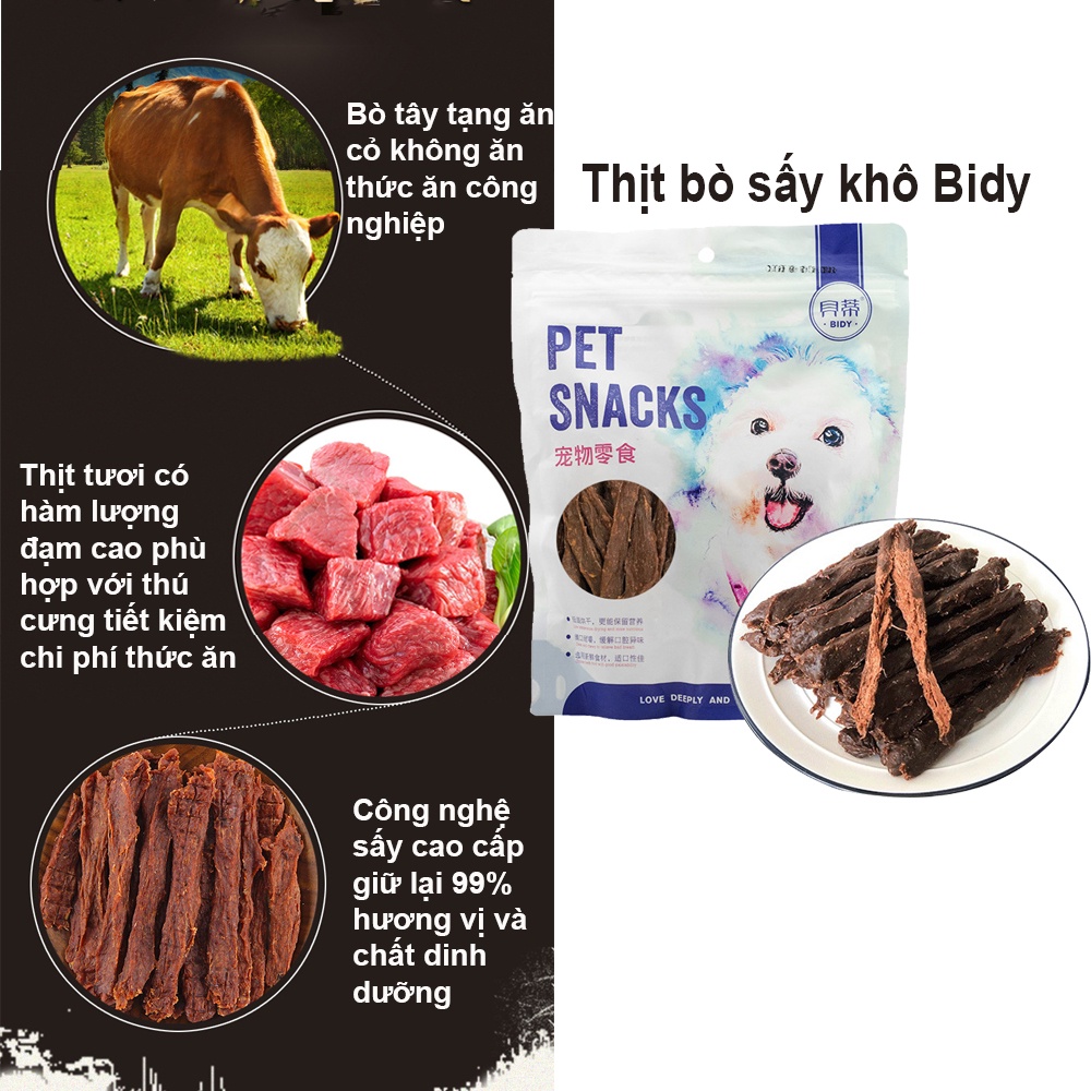 Đồ ăn cho chó Hipipet Bidy thịt bò sấy khô snack cho chó hương vị thơm ngon giàu dinh dưỡng - 400gr