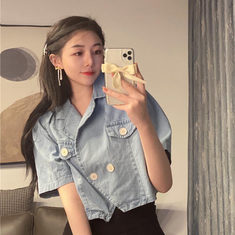 Áo Khoác Denim Tay Ngắn Dáng Rộng Phong Cách Hàn Quốc Thời Trang Mùa Hè Hàng Mới Dành Cho Bạn Nữ