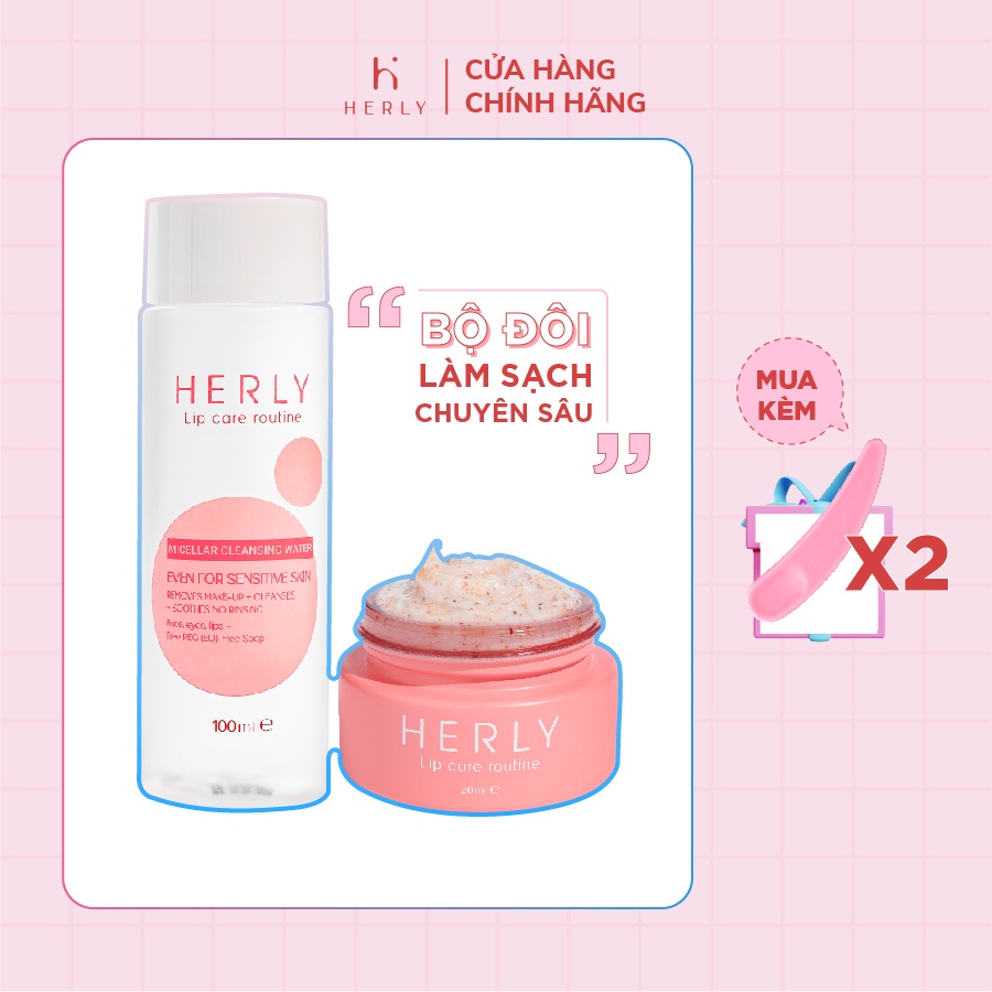 Bộ đôi làm sạch môi chuyên sâu HERLY Micellar Cleansing Water 100ml + Lip Scrub 20ml