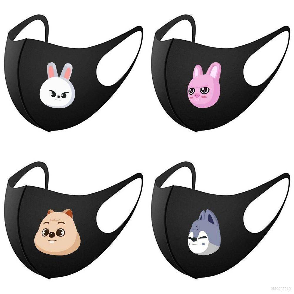Khẩu Trang Cotton Lụa Lạnh Mềm Mại Màu Đen Có Thể Giặt Và Tái Sử Dụng Phong Cách KPOP Stray Kids Skzoo