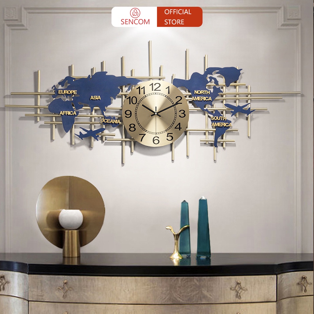Đồng hồ treo tường phòng khách độc đáo SENCOM, đồng hồ trang trí decor phong cách Bắc Âu - A2115