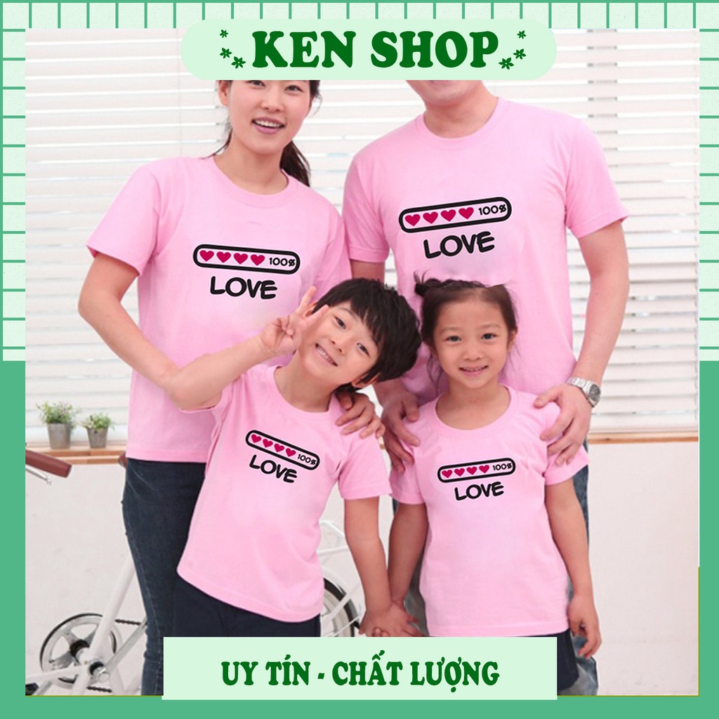 Áo thun gia đình chữ love hồng có đủ màu co dãn thấm hút giá rẻ