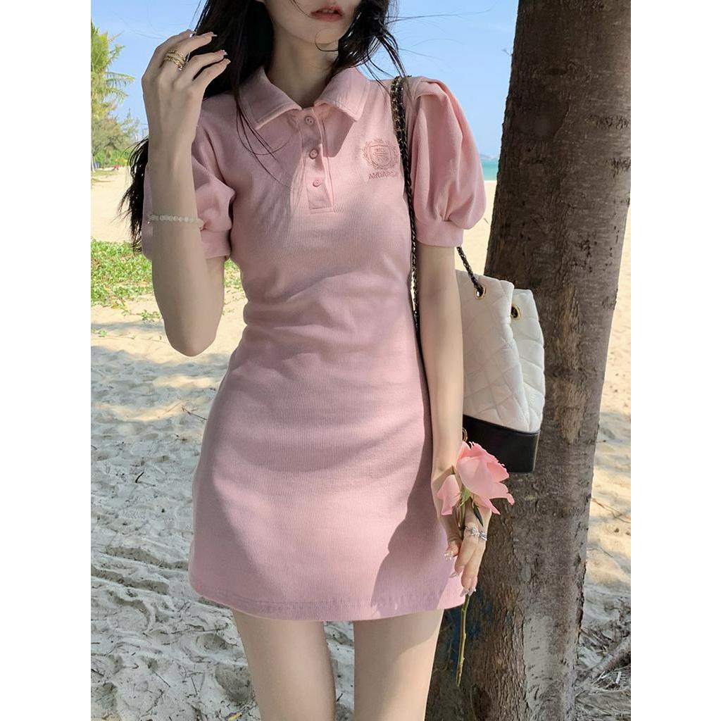 Đầm Cổ Polo Tay Ngắn Phồng Dáng Ôm Phong Cách Thời Trang Mới 63577