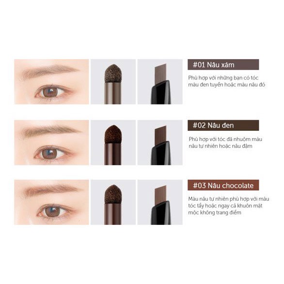 Chì Kẻ Mày B.O.M 3 In 1 Triple Edge Eye Brow