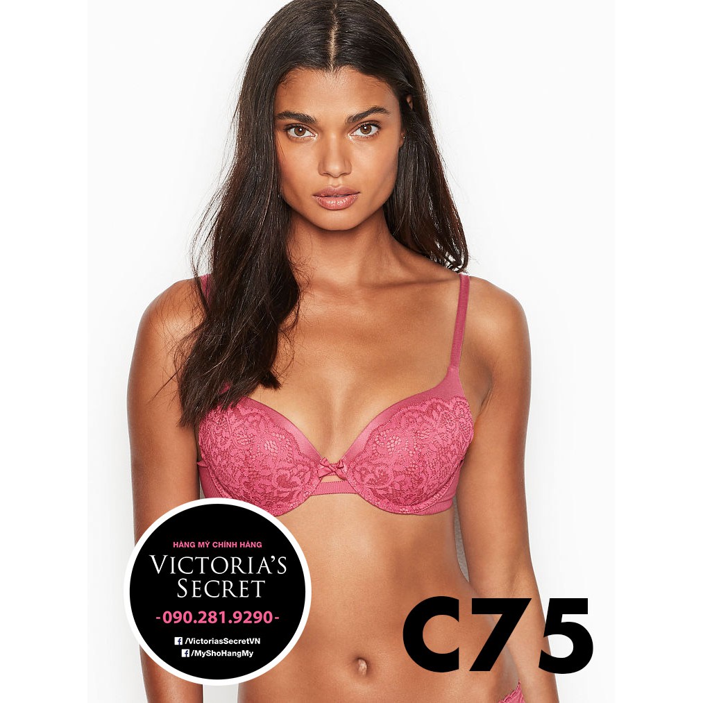 Size 34C/C75 - Áo hồng đất (43) mút nâng phối ren, Lady Pink, dòng Body by Victoria's Secret