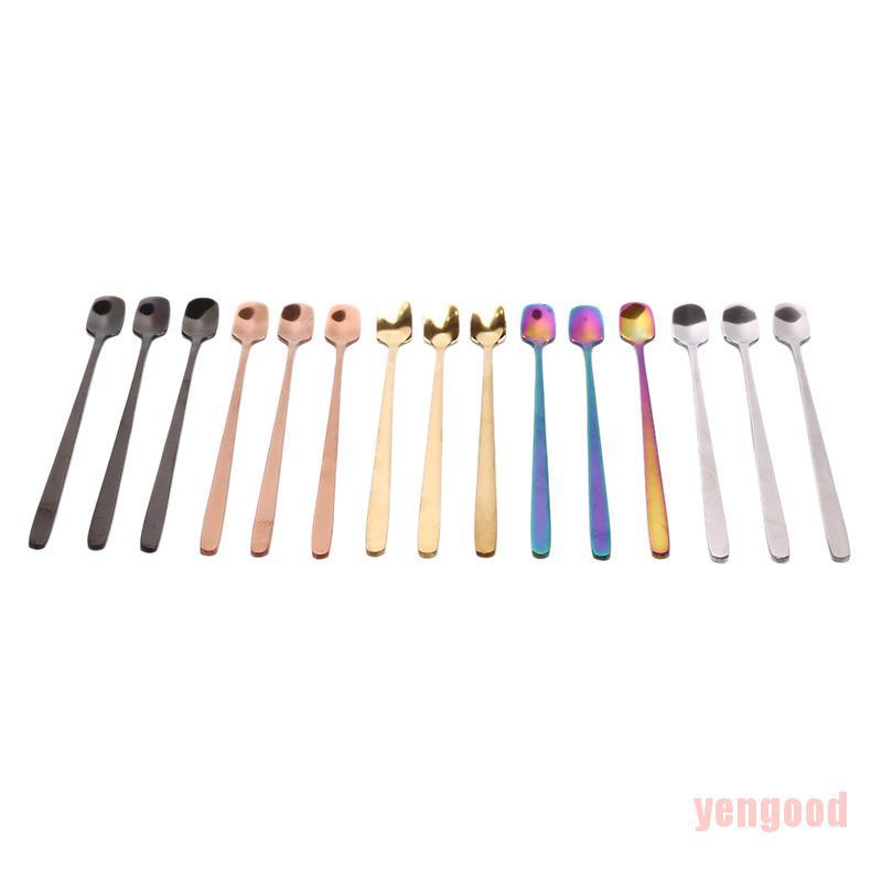 Muỗng thép không gỉ đầu vuông cán dài nhiều màu sắc