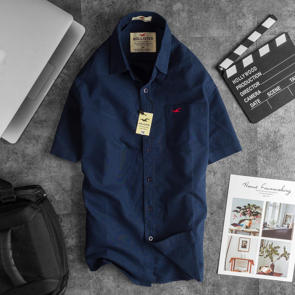 Áo sơ mi nam Hollister ngắn tay cao cấp vải Oxford xanh đen - Đẹp Trai Soái Ca | BigBuy360 - bigbuy360.vn