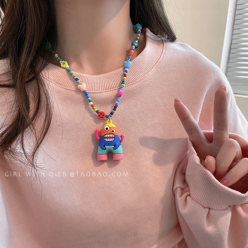 Dây Chuyền Mặt Quái Vật Hoạt Hình Nhiều Màu Sắc Phong Cách Giáng Sinh Mới Cho Nữ Coll