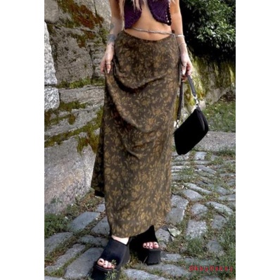 Chân váy midi dành cho nữ thiết kế lưng cao họa tiết hoa thời trang mùa hè