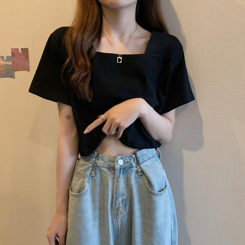 WANGJIAOZHAN Áo thun ngắn tay đơn giản thời trang cho nữ