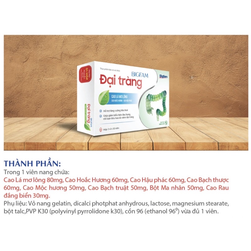 ĐẠI TRÀNG BIGFAM Hỗ Trợ Tăng Cường Tiêu Hoá, Giảm Đau Bụng Và Rối Loạn Tiêu Hoá Hộp 30 Viên