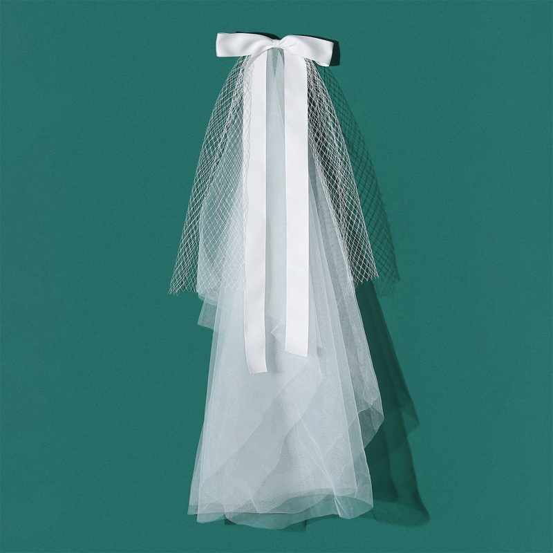 Mạng Che Mặt Vải Tuyn Ba Lớp Màu Trắng Ngà Đơn Giản Cho Cô Dâu