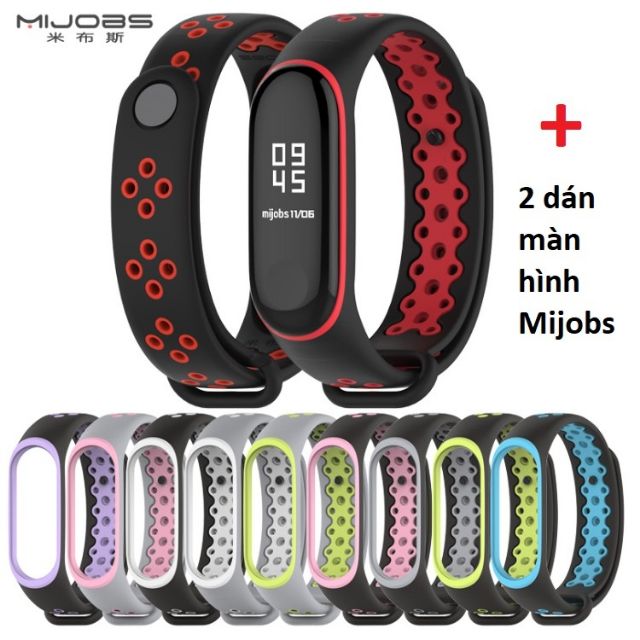 Combo dây đeo thay thế sport MIJOBS + 2 dán màn hình cho Xiaomi Miband 3, 4