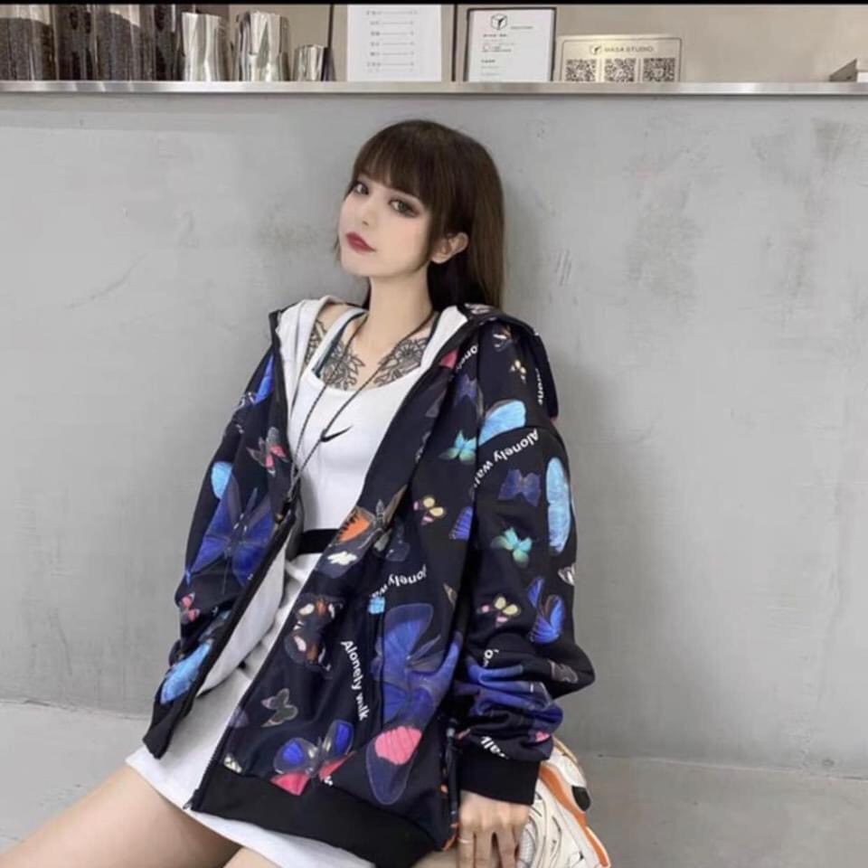 Áo Khoác Nỉ Bướm Sặc Sỡ Nhiều Màu Dáng Rộng Thu Đông Kéo Khoác Có Mũ | BigBuy360 - bigbuy360.vn