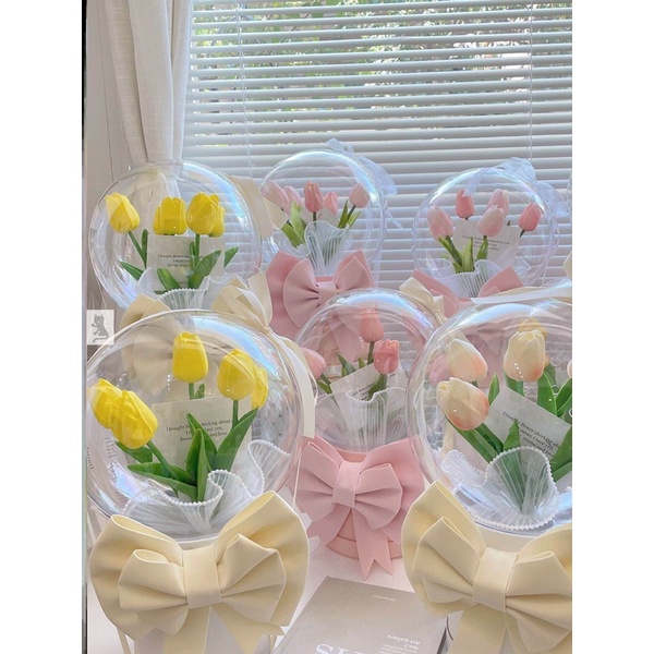 Lãng hoa bóng tulip, bóng cứng không xì hơi, có sẵn đèn led