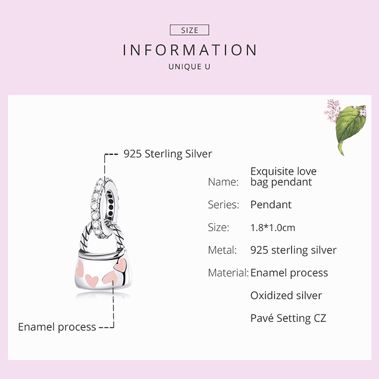 Mặt phụ kiện BAMOER SCC2153 925 bạc họa tiết trái tim thời trang