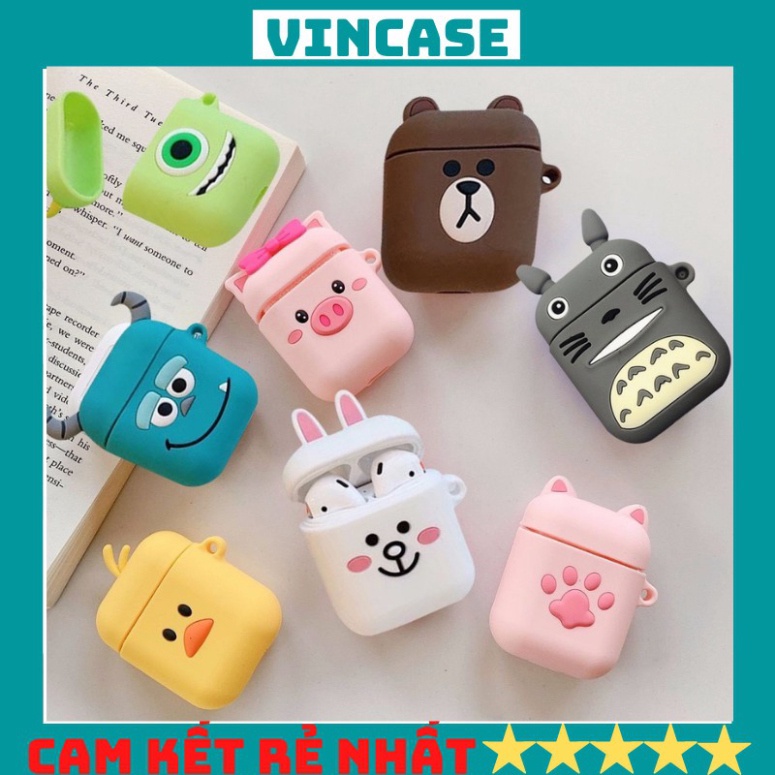 Vỏ bảo vệ tai nghe hình thú airpods 1/2, case airpods 1/2, ốp tai nghe airpods 1/2 - vincase A3-16 Xả Kho