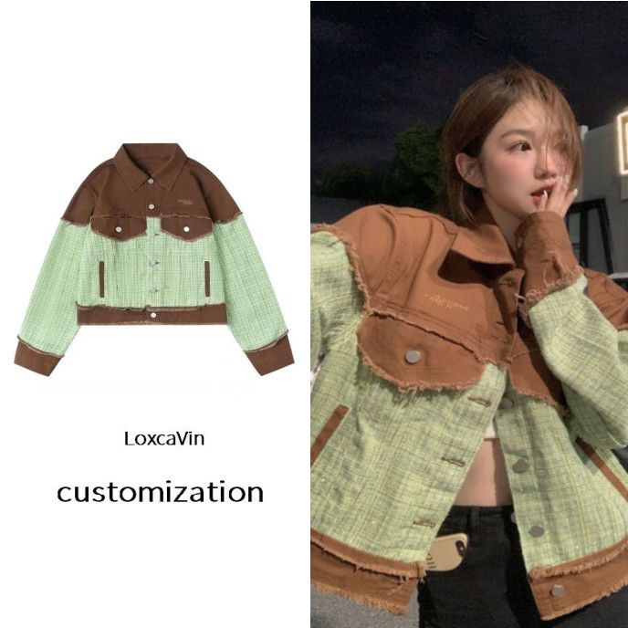 Áo khoác denim NZY-Z2 phối màu tương phản mùa thu dáng rộng thời trang nữ Z2