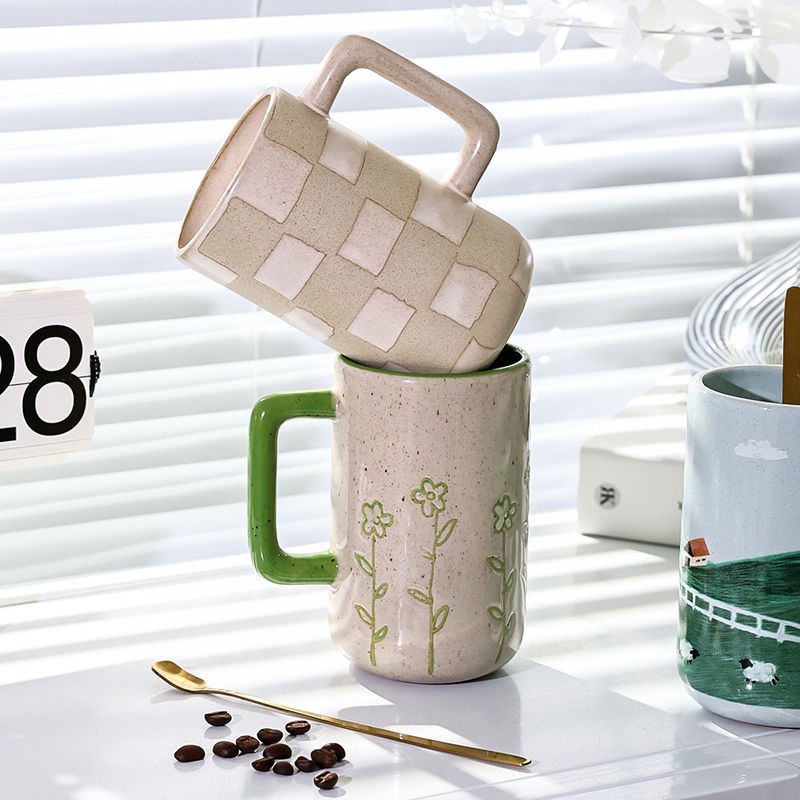 Cốc Uống Nước Bằng Sứ Cao Cấp Kèm Muỗng Phong Cách Bắc Âu