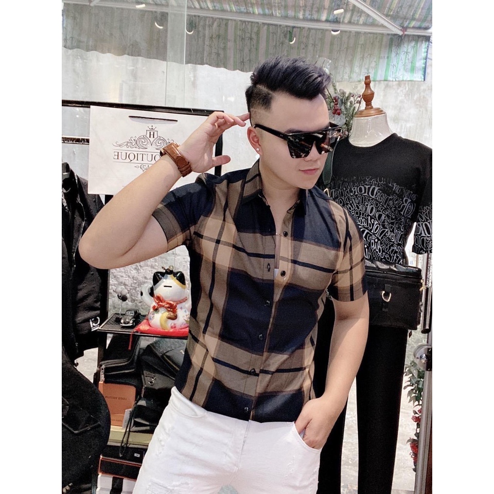 Áo sơ mi nam ngắn tay sọc caro mẫu mới nhất vải mềm mịn mặc mát cao cấp NEWSHOP1196