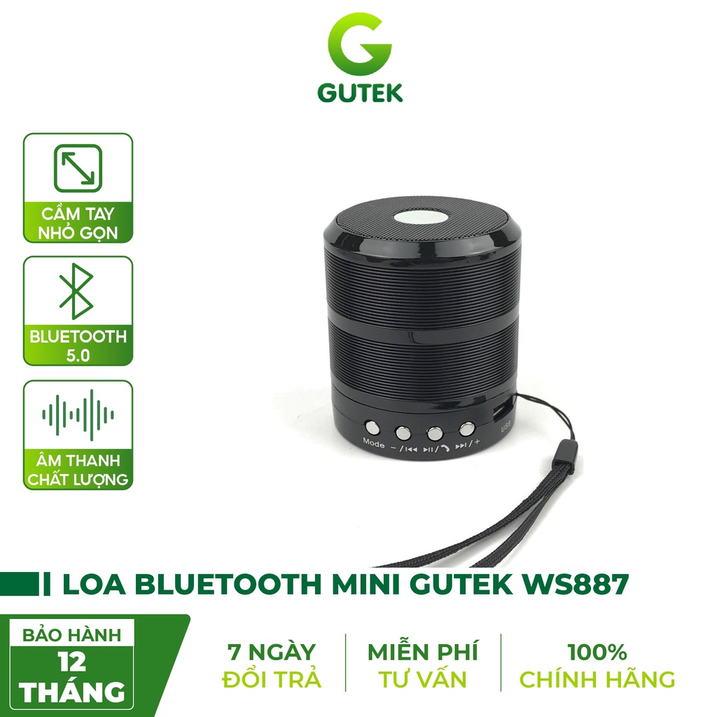 Loa Bluetooth Nghe Nhạc Mini Gutek WS887 Dáng Nhỏ Gọn Cầm Tay Hỗ Trợ Cắm Usb Thẻ Nhớ Giá Rẻ