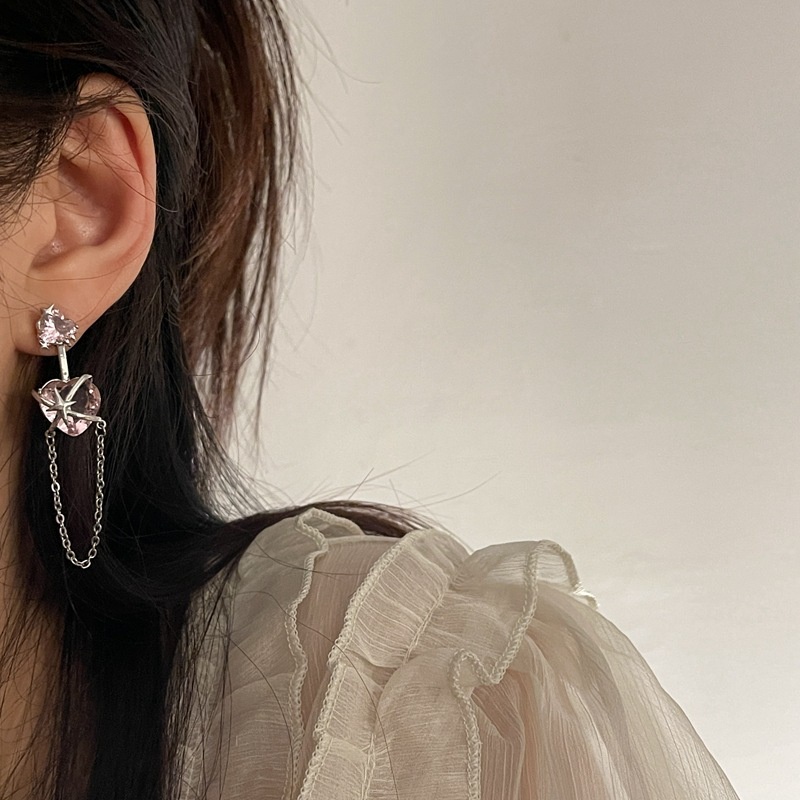 Khuyên Tai Tua Rua Hình Ngôi Sao Màu Hồng Đính Đá zircon Phong Cách Harajuku Ngọt Ngào Cá Tính