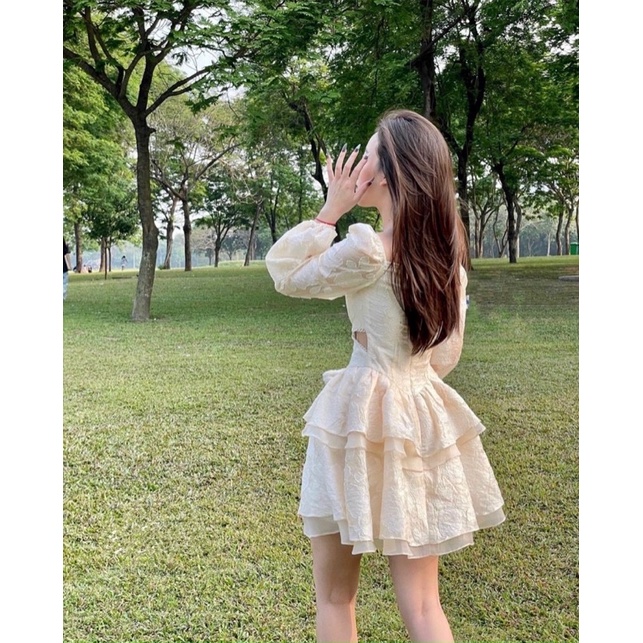 Đầm ren phối voan tầng thiên nga