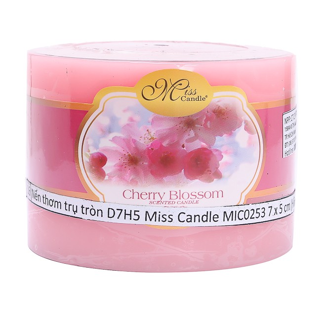 Nến thơm trụ tròn D7H5 Miss Candle NQMD7H5 7 x 5 cm (Hồng, hương hoa anh đào)