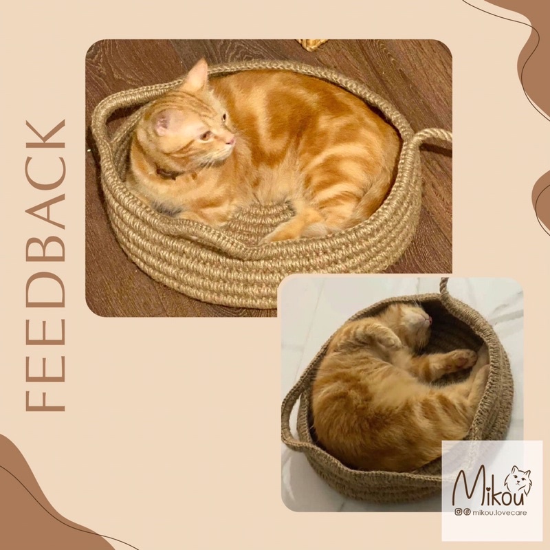 Ổ nằm, kết hợp cào móng cho mèo, đan tay bằng dây đay cực bền chắc đẹp, handmade, mikou, cat bed