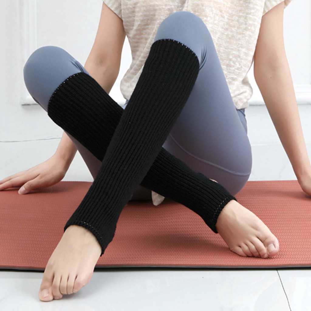 1 Đôi Tất Dệt Kim Dày Giữ Ấm Chân Không Thổi Dài Đến Đầu Gối Màu Trơn Dùng Khi Tập Yoga