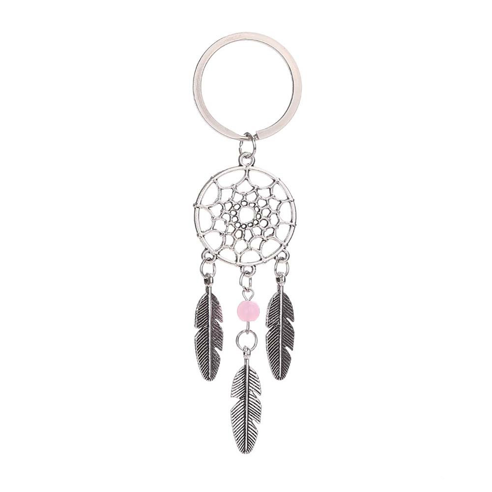 Móc khóa hình dreamcatcher gắn lông vũ đính hạt màu phong cách vintage làm quà tặng cho nữ
