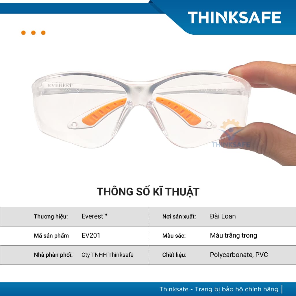 Mắt kính bảo hộ EV201 trong suốt, chống bụi, chống tia UV, chống mờ sương Kính chống bụi đi đường - THINKSAFE