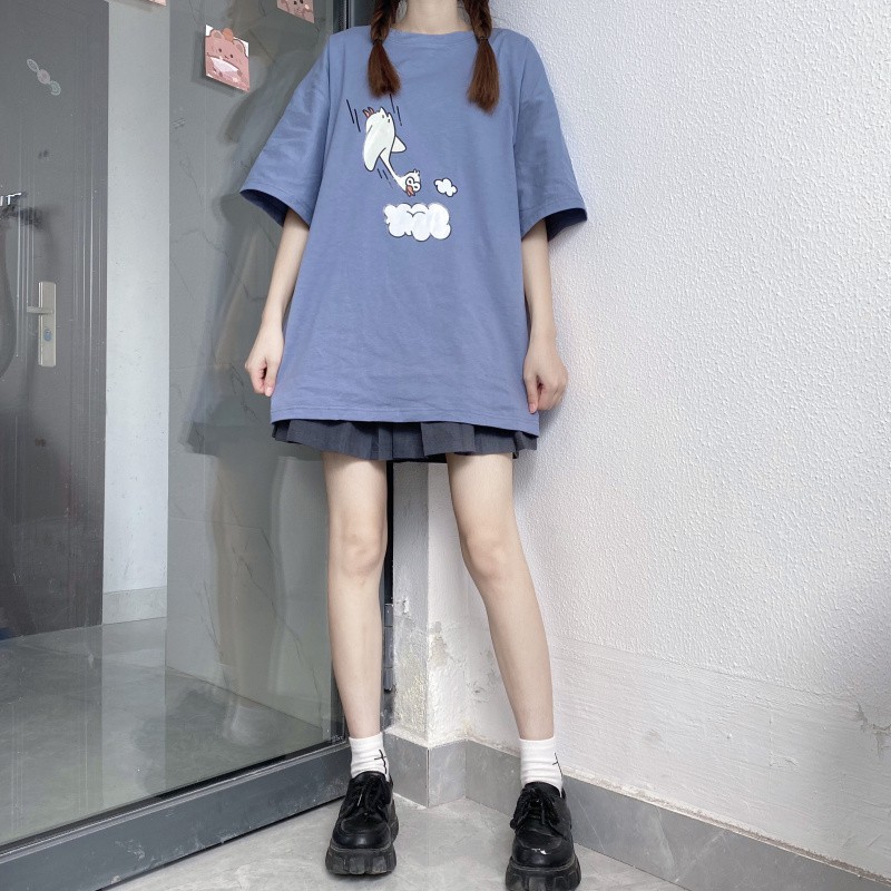 Áo thun nam nữ unisex ngỗng iu mây freesize form rộng tay lỡ / Áo phông cute