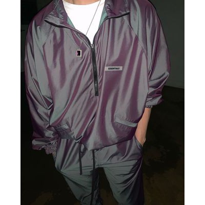 Áo khoác FEAR OF GOD ESSENTIALS bằng nylon ánh laser nhiều màu sắc phong cách đường phố