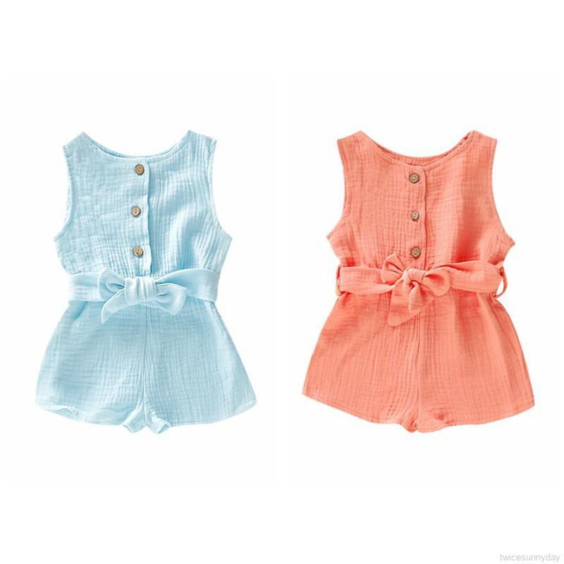 Bộ áo liền quần không tay in hoa cho bé gái