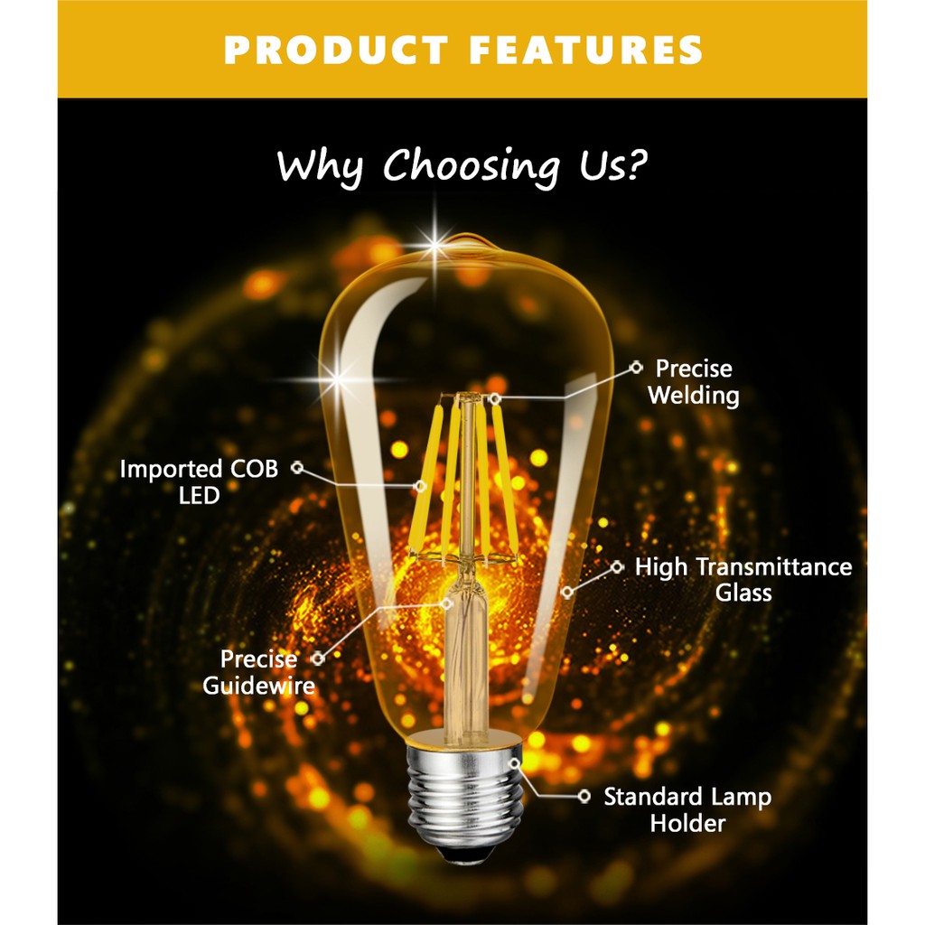 Bóng ST64 thủy tinh edison 8w as vàng