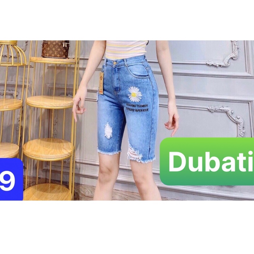 QUẦN SHORT SỌT JEAN LỬNG KIỂU NGỐ NỮ CHẤT BÒ XANH WASH RÁCH HOA CÚC LƯNG CAO NÂNG MÔNG- DB-229 -DUBATI FASHION