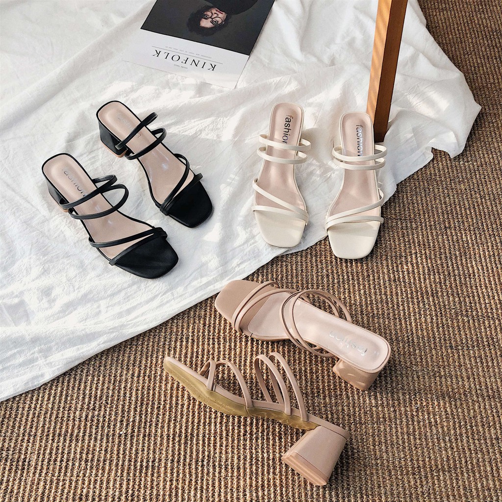 【freeship6/6】Sandal Cao Gót 7p Cao Cấp Thời Trang màu kem+đen+nude