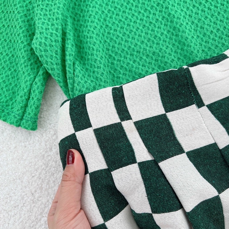 SET PULL XANH + SHORT KẺ Ô