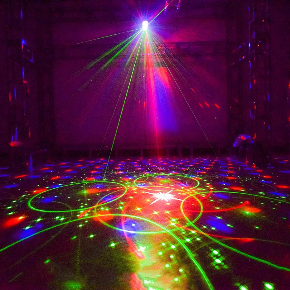 Đèn Laser Phòng Bay, Đèn Bay Phòng Theo Nhạc Có Hình 2 Trong 1 Tích Hợp Đèn Led 7 Màu Dùng Cho Phòng Karaoke Sân Khấu