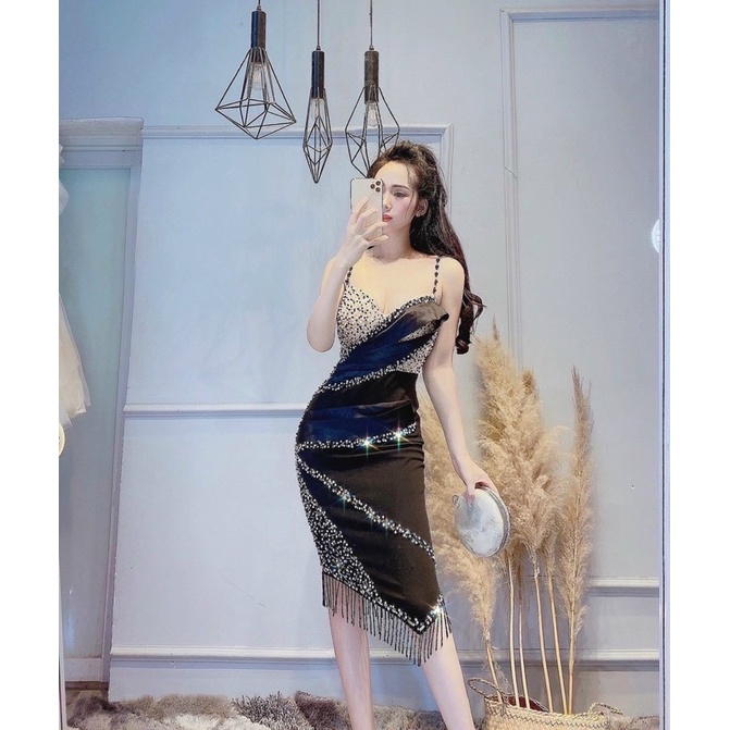 MS1227y ĐẦM BODY 2 DÂY KẾT TUA RUA full S/M/L/XL