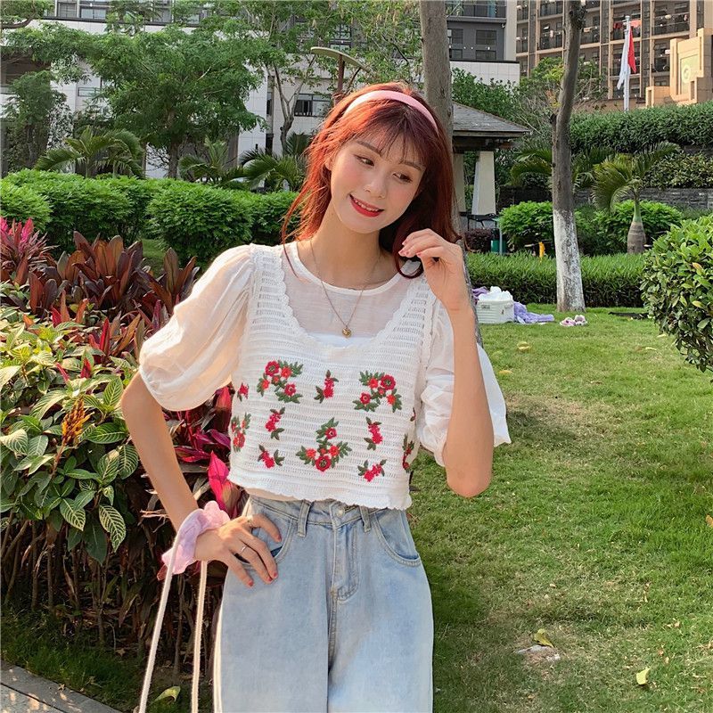 Áo Dệt Kim Họa Tiết Hoa Thêu Phong Cách Hồng Kông Xinh Xắn Điệu Đà Cho Nữ