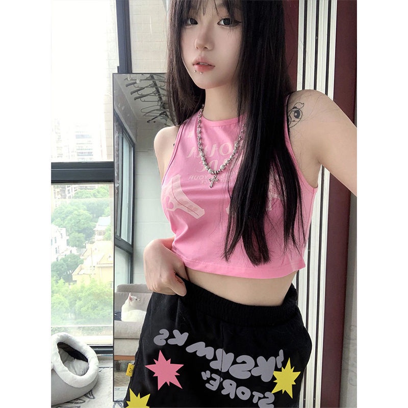 Áo Hai Dây Ngắn Hở Rốn Màu Hồng Spicy Thiết Kế Đường Phố Mỹ Ngọt Ngào Dễ Phối Đồ Mùa Hè