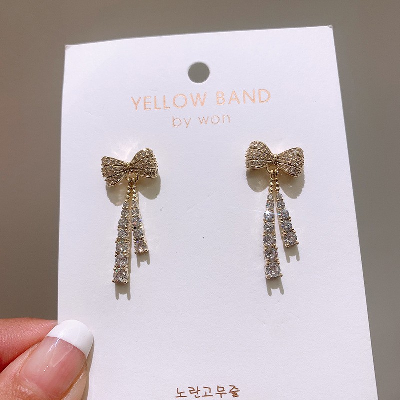 Bông tai nữ Hàn Quốc hình chiếc nơ đính đá thiết kế trẻ trung cá tính phụ kiện thời trang giá rẻ
