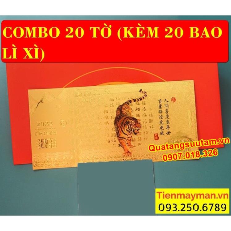 [RƯỚC LỘC] Combo 20 tờ Tiền 100 Macao In Hình Con Cọp Vàng 2022 , tặng kèm bao lì xì - MẪU 1, Quà Tết 2022